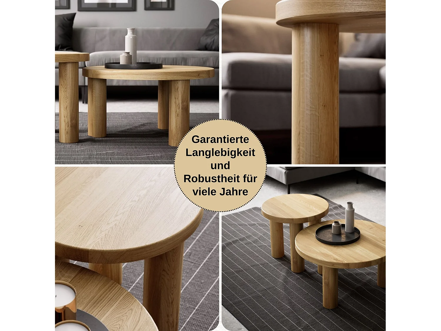 Couchtisch - SET aus massivem Eichenholz zwei Tische stabil & modern