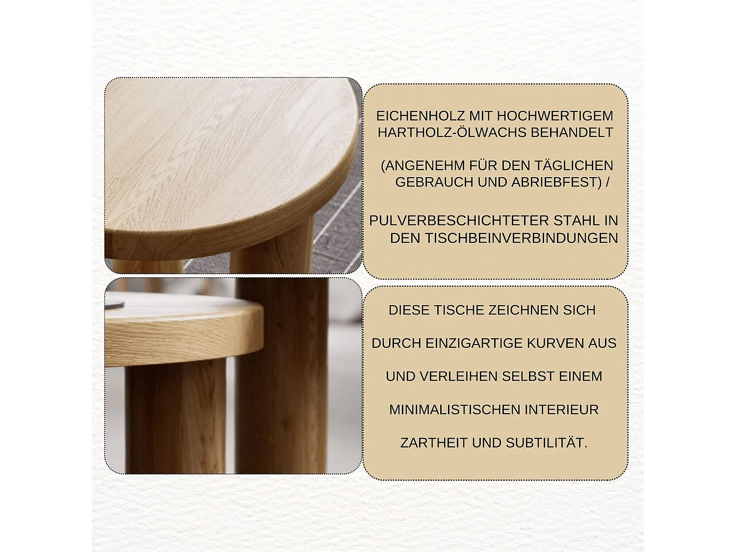 Couchtisch - SET aus massivem Eichenholz zwei Tische stabil & modern