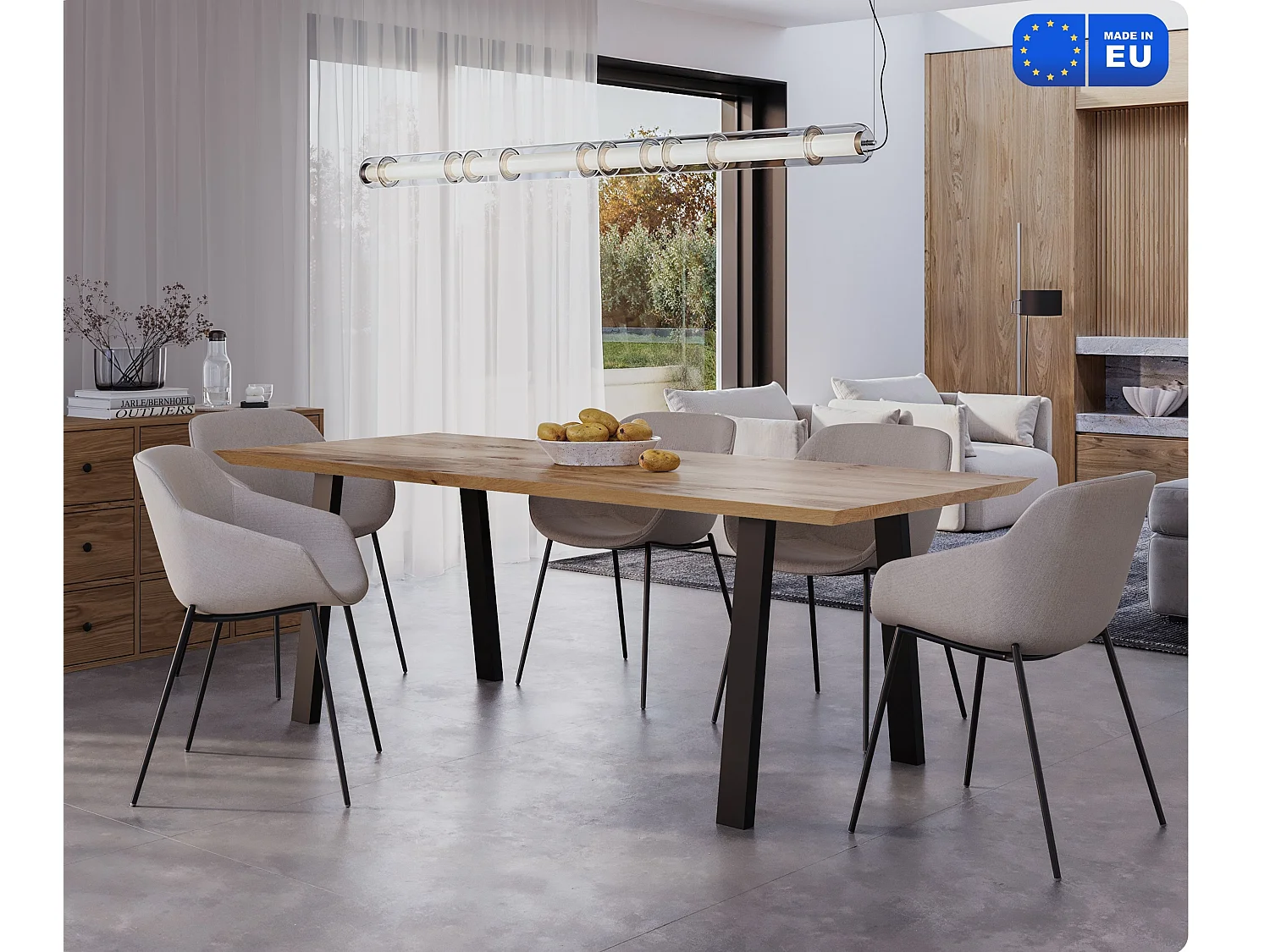 Esstisch aus massivem Eichenholz mit Metallfüßen 200/90/76