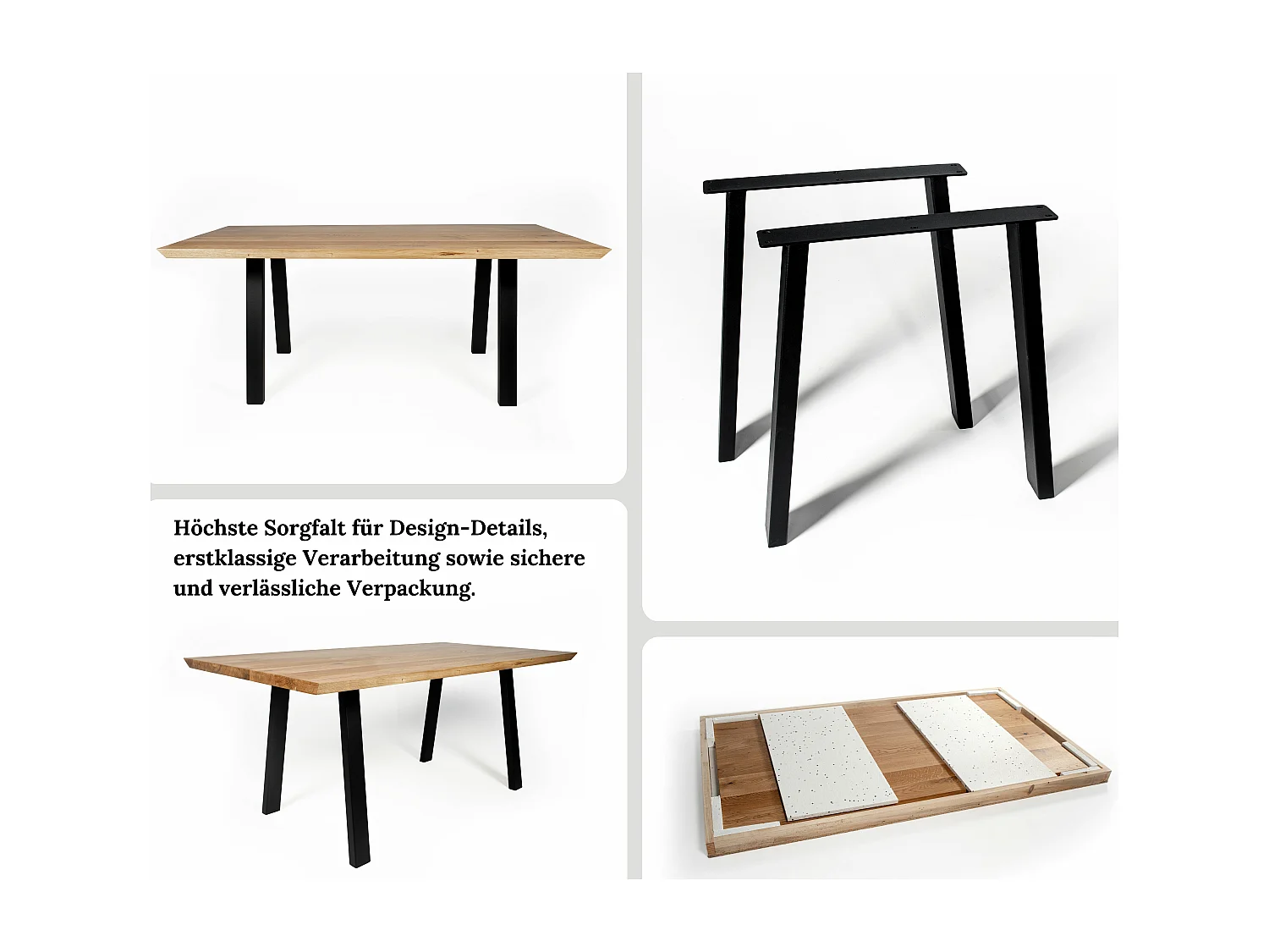 Esstisch aus massivem Eichenholz mit Metallfüßen 200/90/76