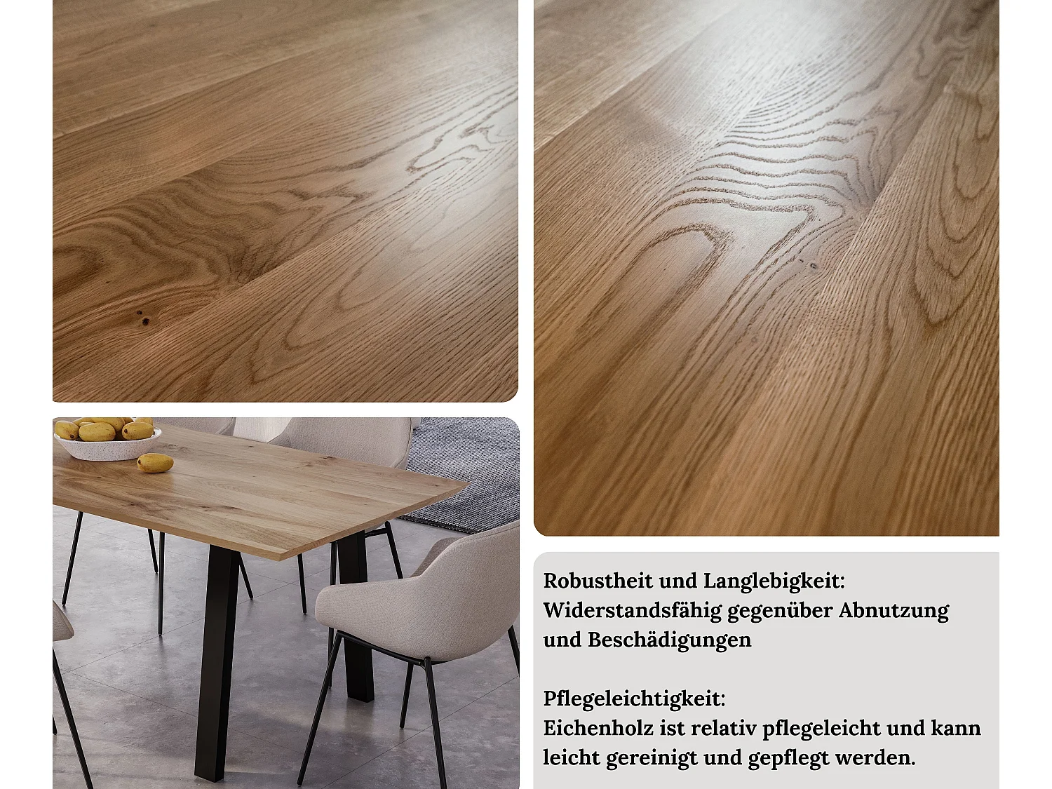 Esstisch aus massivem Eichenholz mit Metallfüßen 200/90/76