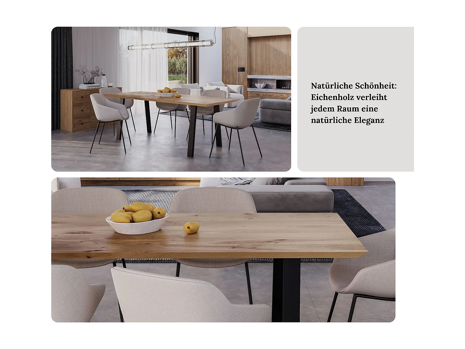 Esstisch aus massivem Eichenholz mit Metallfüßen 200/90/76