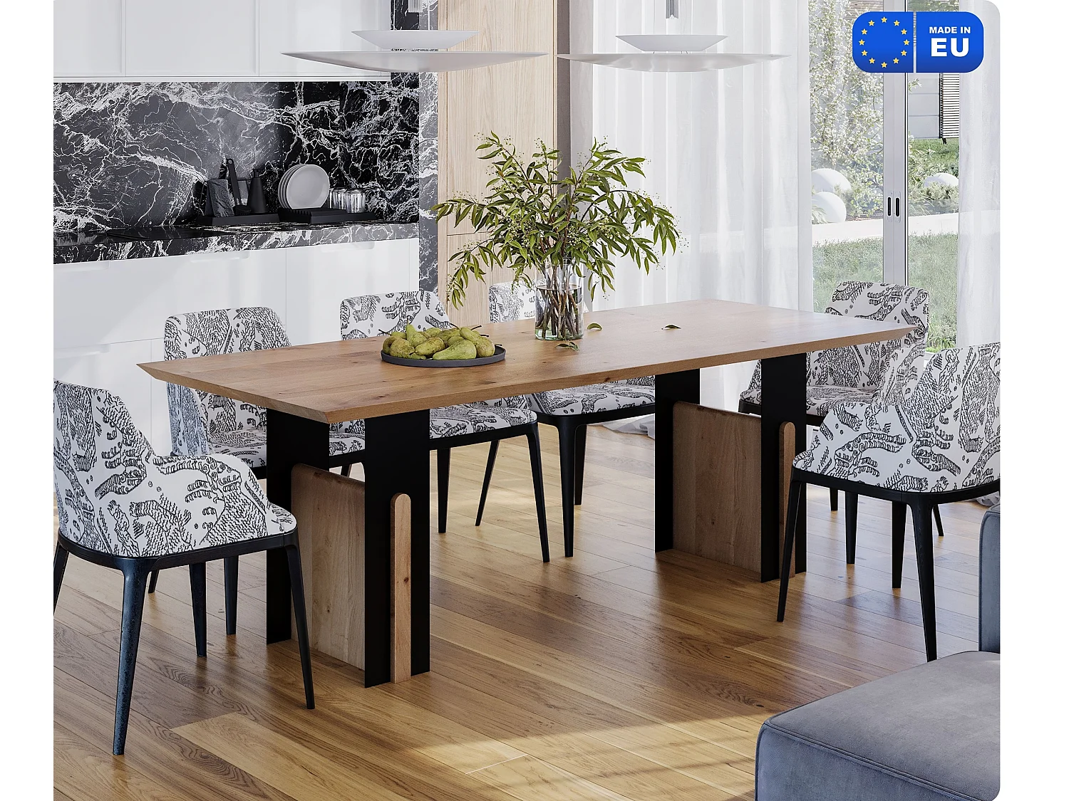 Esstisch aus massivem Eichenholz mit Metallfüßen 180/90/76