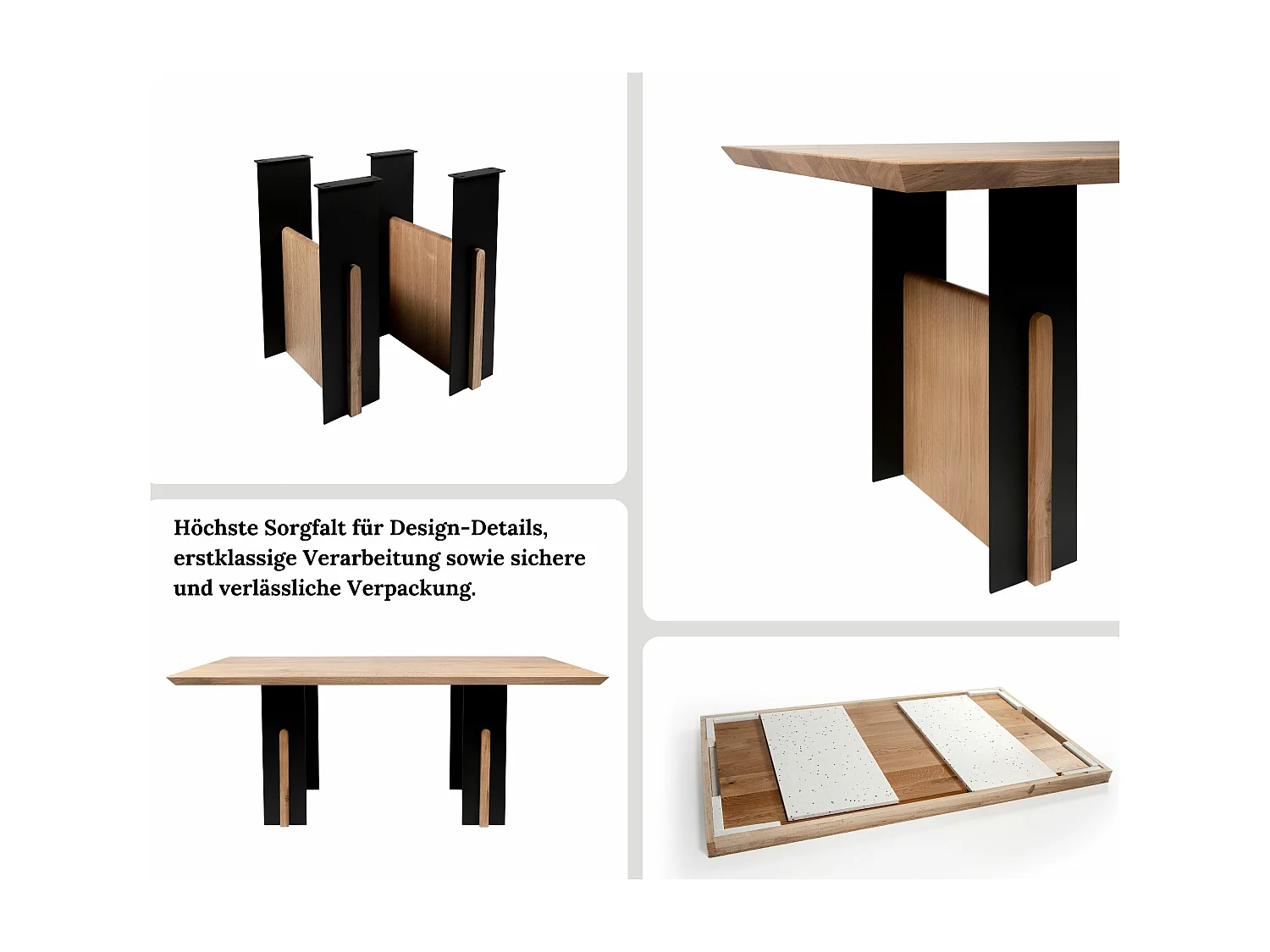Esstisch aus massivem Eichenholz mit Metallfüßen 180/90/76