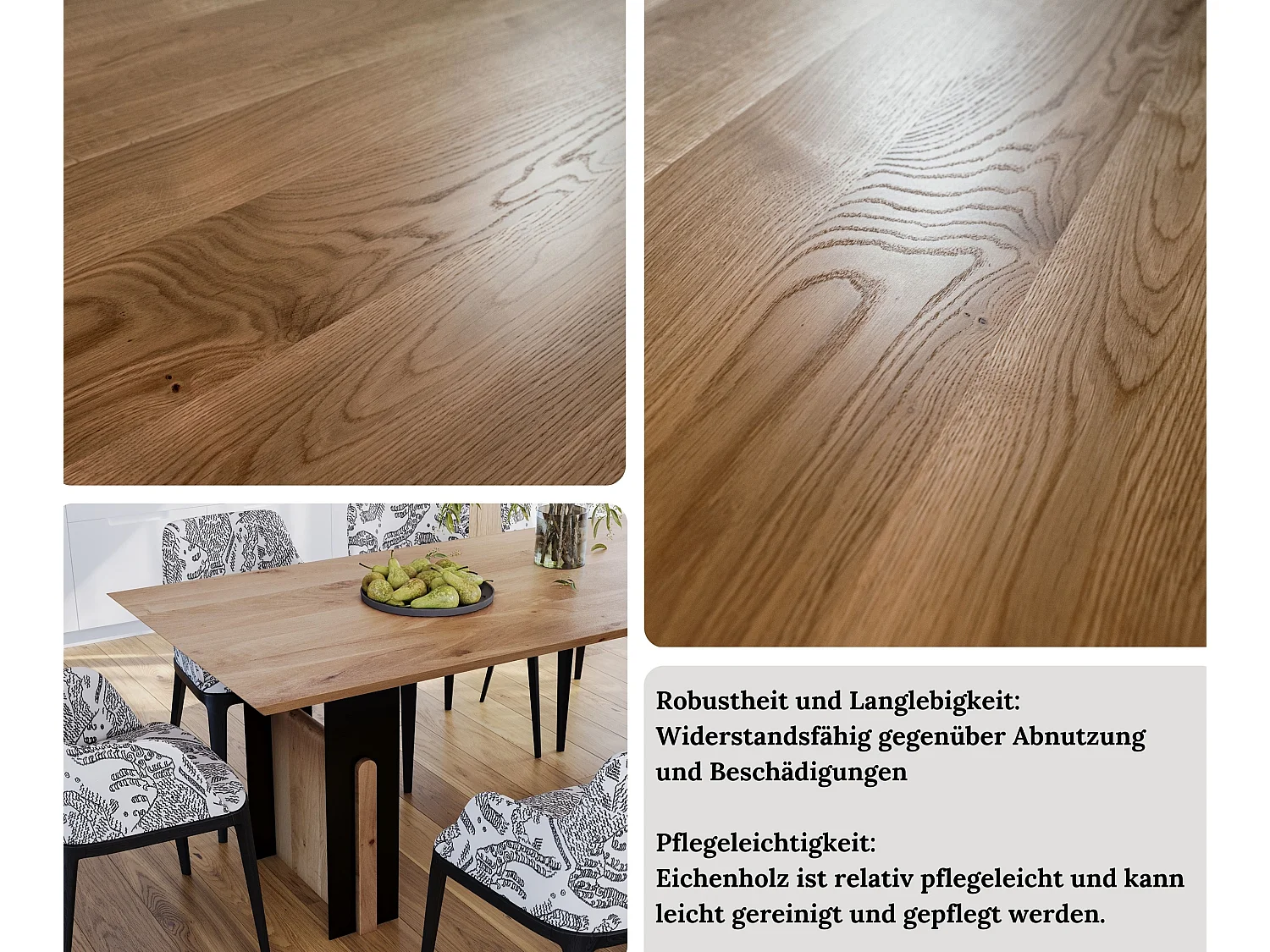 Esstisch aus massivem Eichenholz mit Metallfüßen 180/90/76