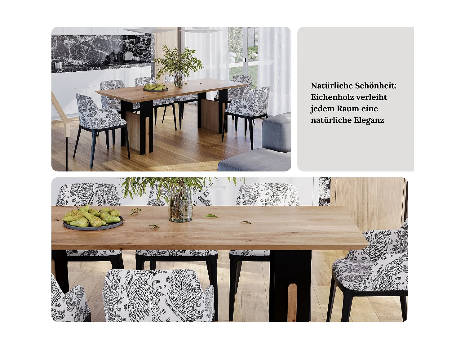 Esstisch aus massivem Eichenholz mit Metallfüßen 180/90/76