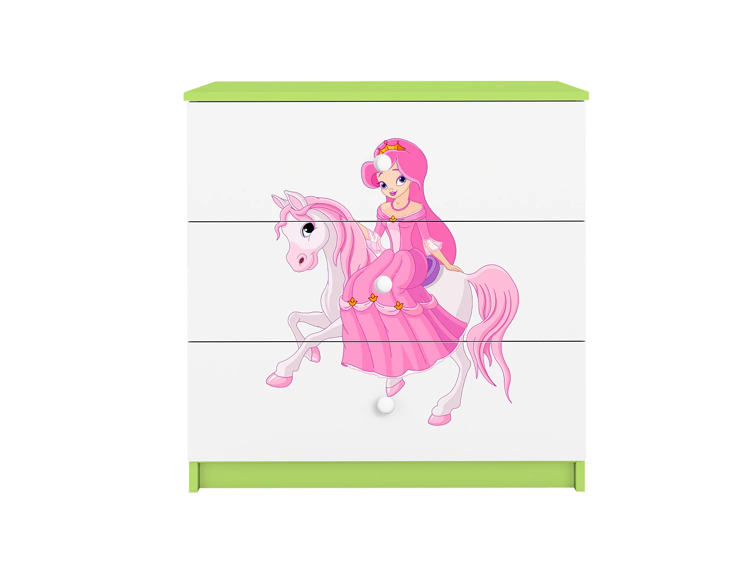 Commode pour enfants avec tiroirs Princesse à cheval en couleur verte Babydreams