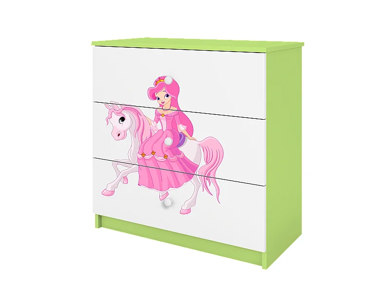 Commode pour enfants avec tiroirs Princesse à cheval en couleur verte Babydreams