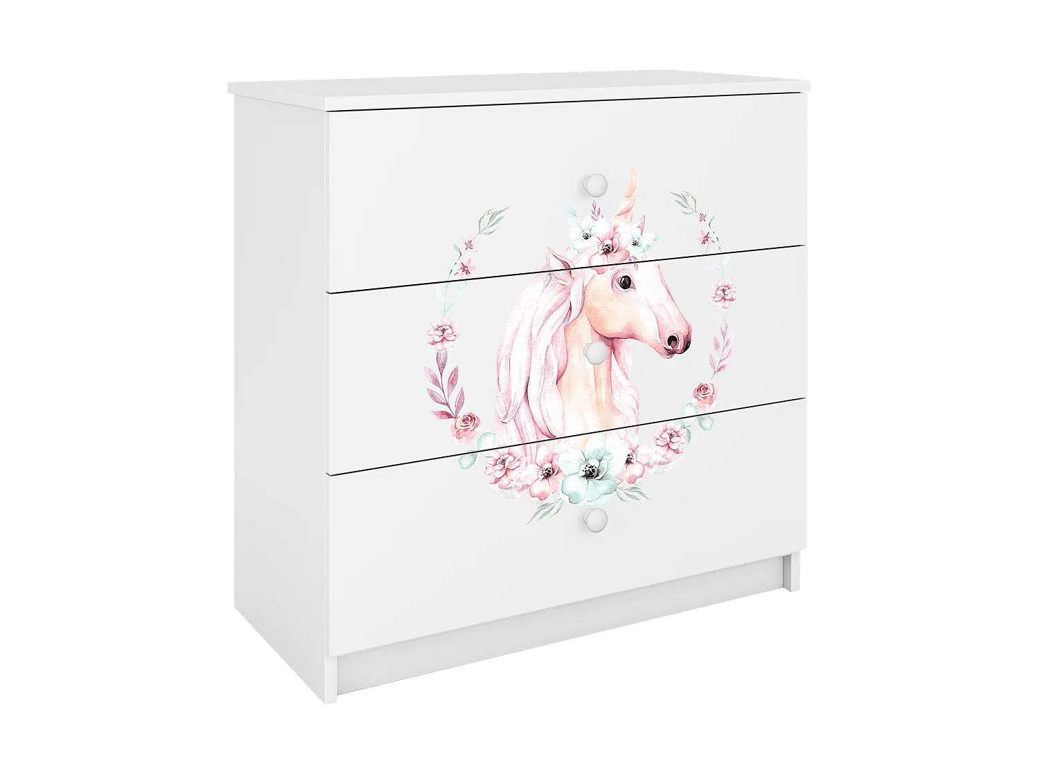 Commode pour enfants avec tiroirs cheval en couleur blanche Babydreams