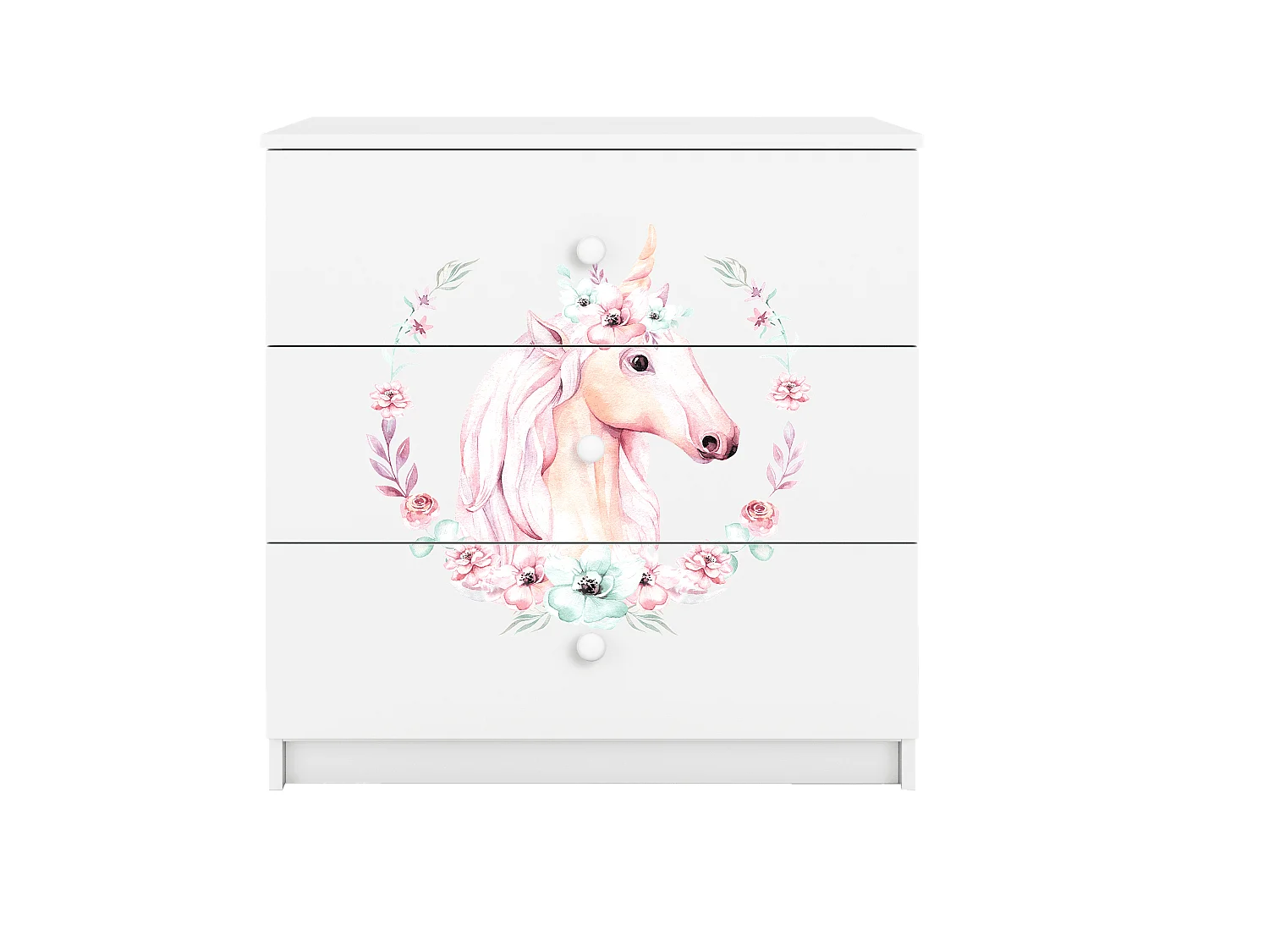 Commode pour enfants avec tiroirs cheval en couleur blanche Babydreams