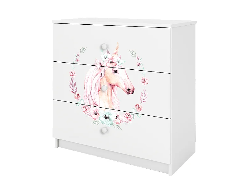 Commode pour enfants avec tiroirs cheval en couleur blanche Babydreams