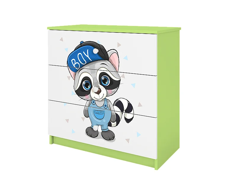 Kinderkommode mit Schubladen Waschbär in der Farbe Grün Babydreams