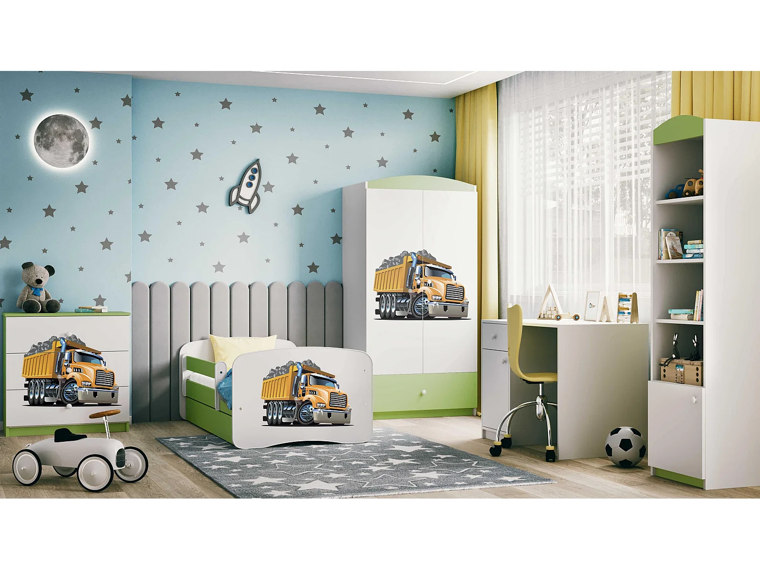 Commode pour enfants avec tiroirs camion de couleur verte Babydreams