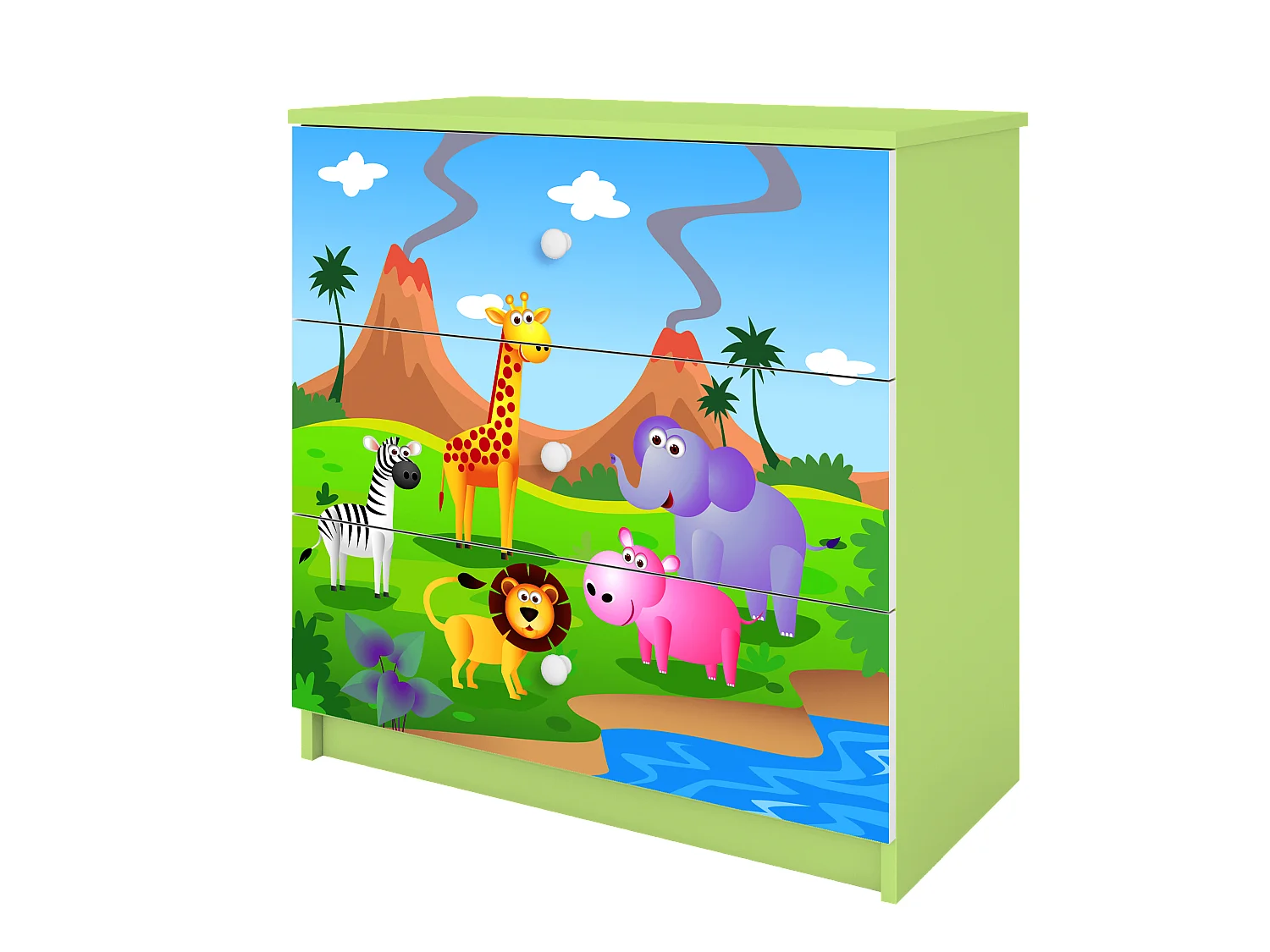 Commode pour enfants avec tiroirs Safari en couleur verte Babydreams