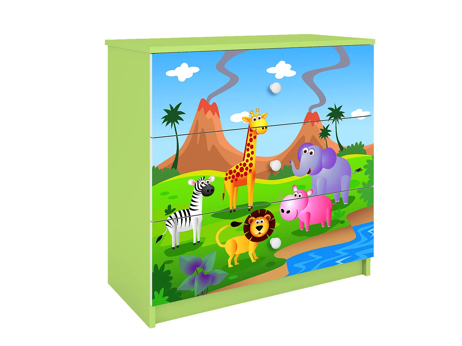 Commode pour enfants avec tiroirs Safari en couleur verte Babydreams