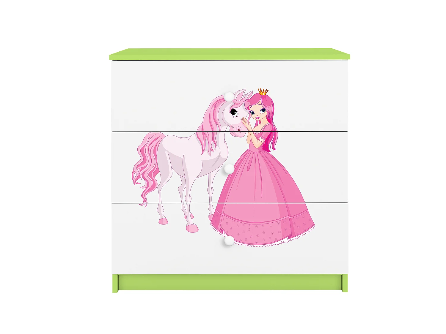 Kinderkommode mit Schubladen Prinzessin Pferd in der Farbe Grün Babydreams