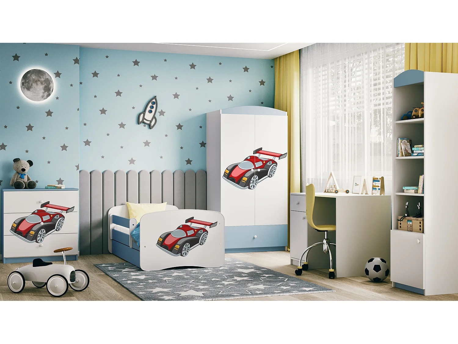 Kinderkommode mit Schubladen Rennwagen in der Farbe Blau Babydreams
