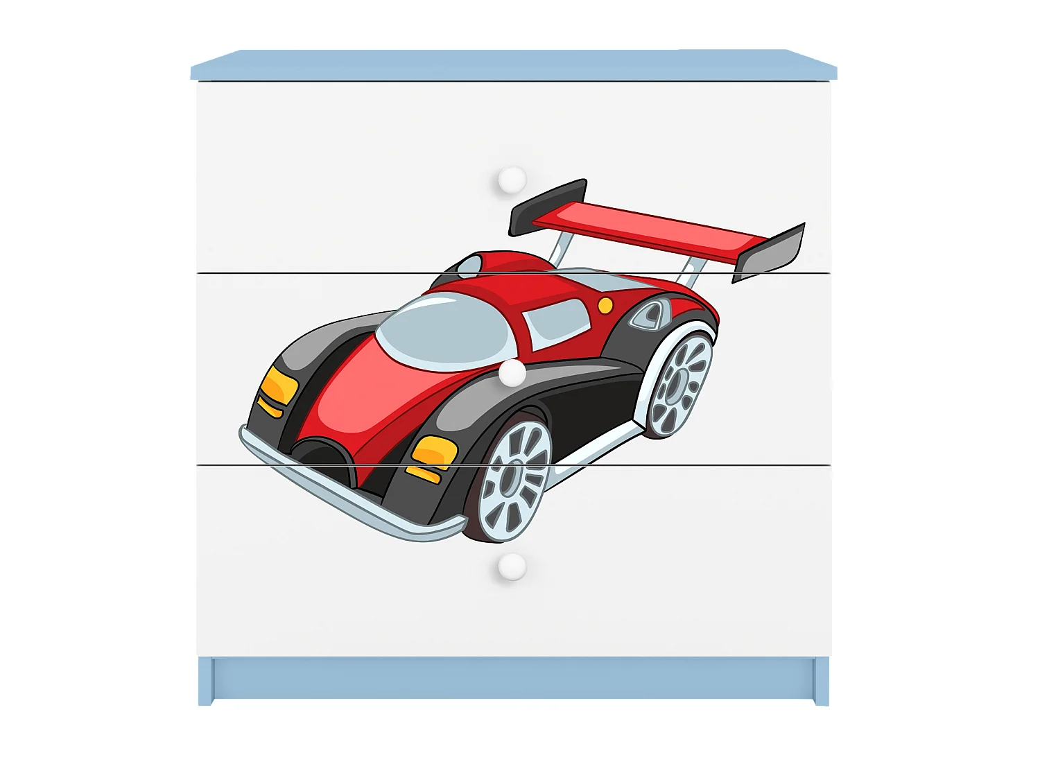 Commode d'enfants avec tiroirs voiture de course en couleur bleu Babydreams