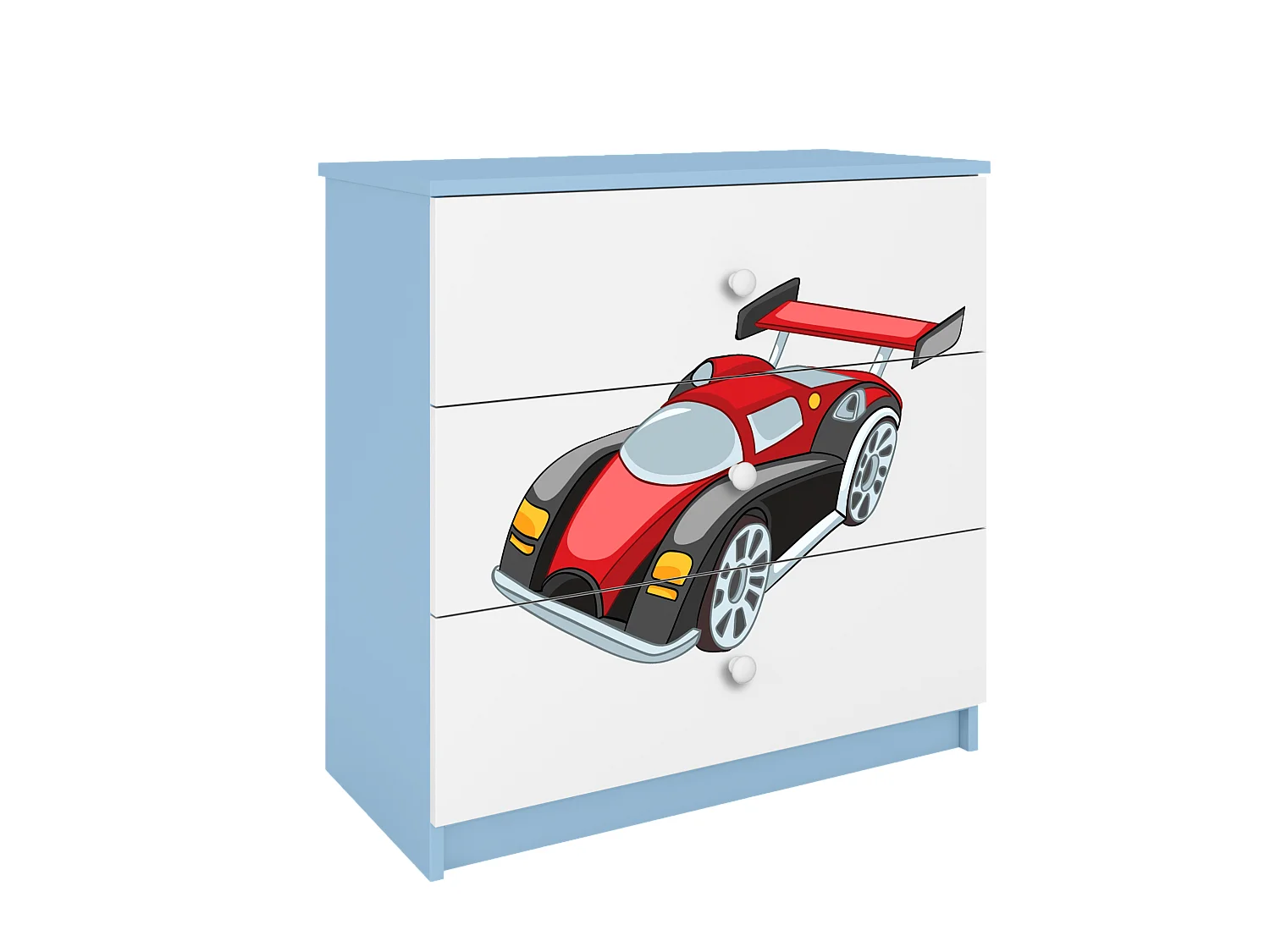 Commode d'enfants avec tiroirs voiture de course en couleur bleu Babydreams