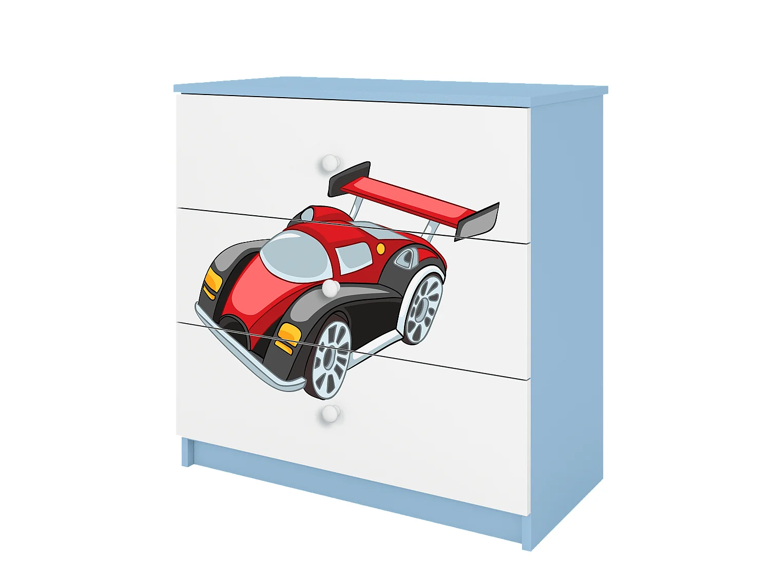 Commode d'enfants avec tiroirs voiture de course en couleur bleu Babydreams