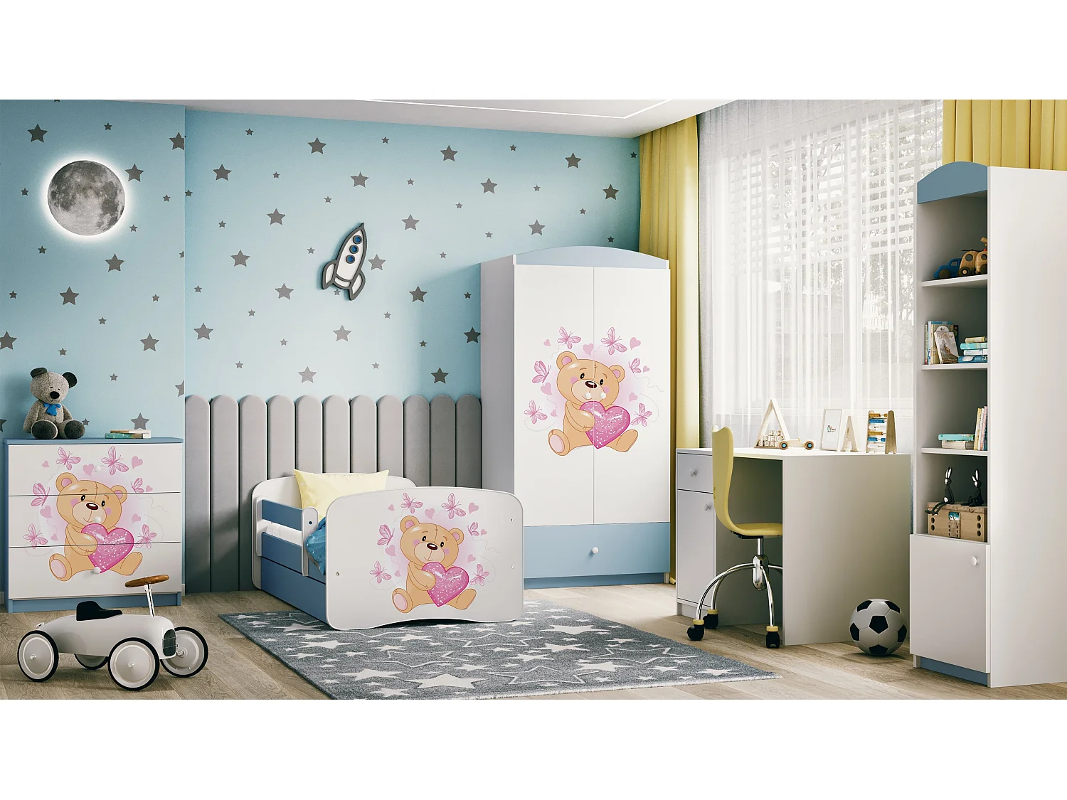 Kinderkommode mit Schubladen Teddybär Schmetterlinge in der Farbe Blau Babydreams