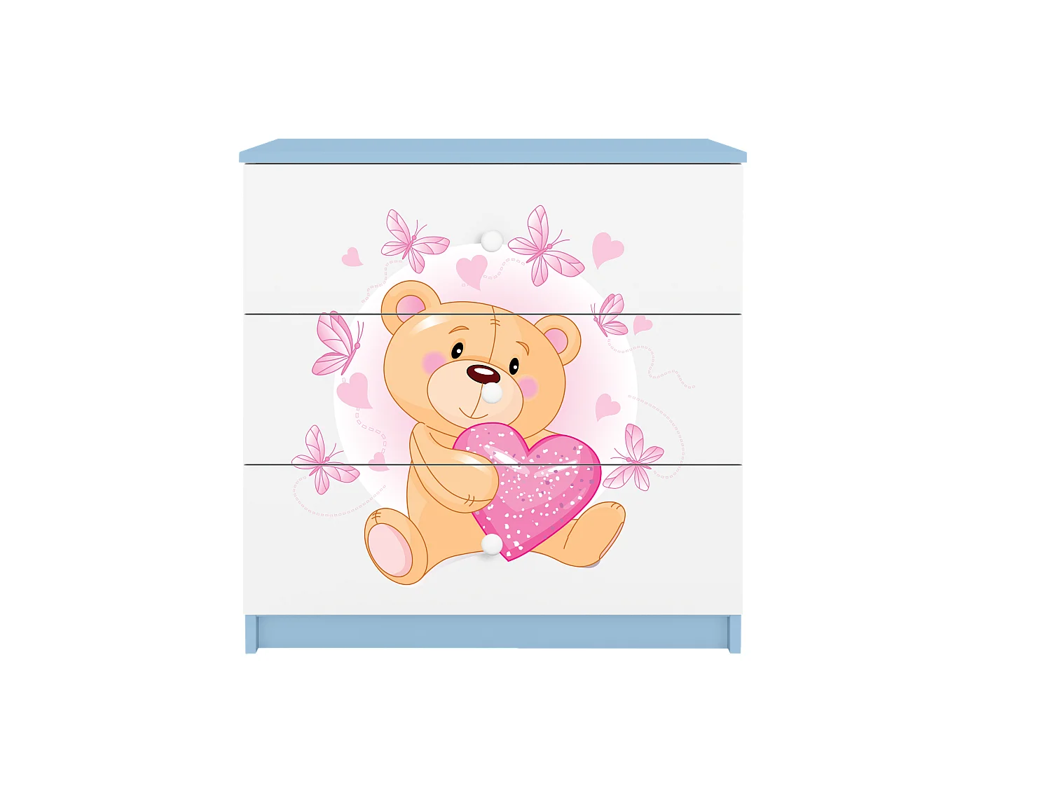 Commode pour enfants avec tiroirs Ours en peluche Papillons de couleur Bleue Babydreams