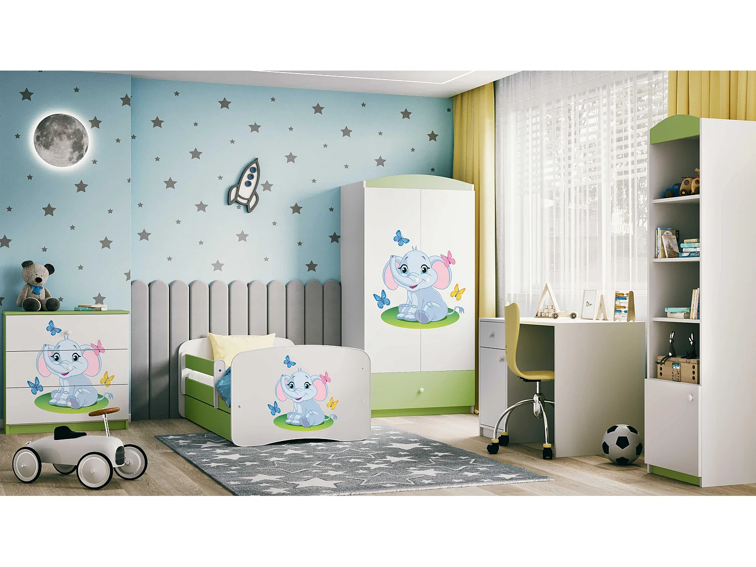 Kinderkommode mit Schubladen Elefant in der Farbe Grün Babydreams