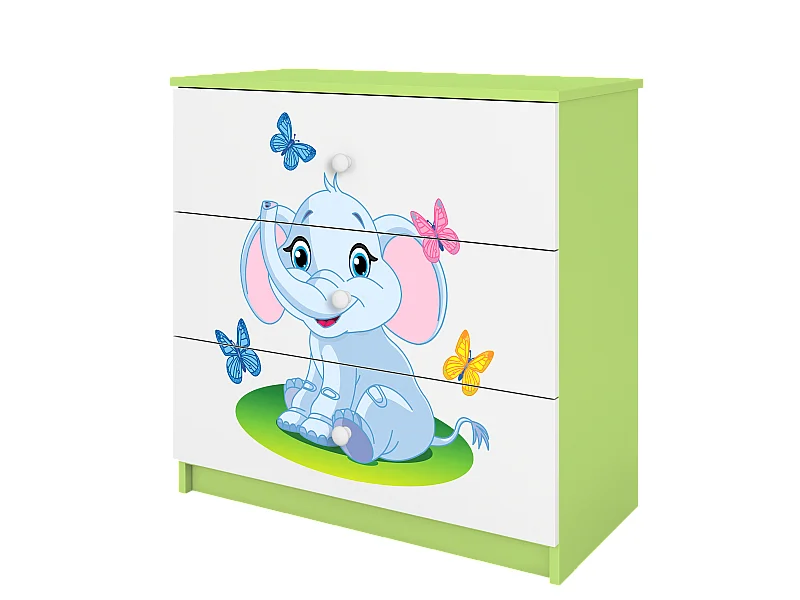 Commode pour enfants avec tiroirs Éléphant en couleur verte Babydreams