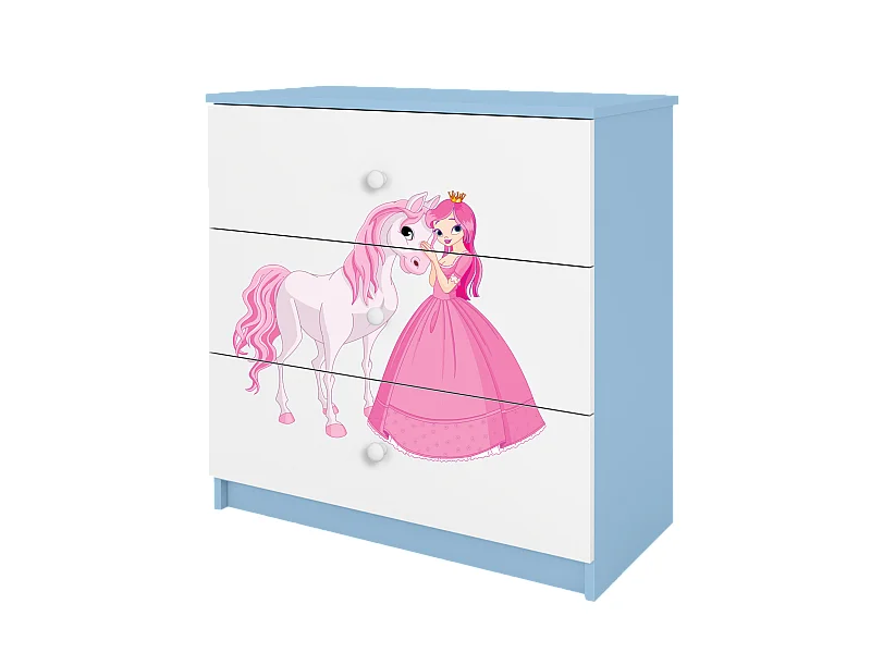 Kinderkommode mit Schubladen Prinzessin Pferd in der Farbe Blau Babydreams