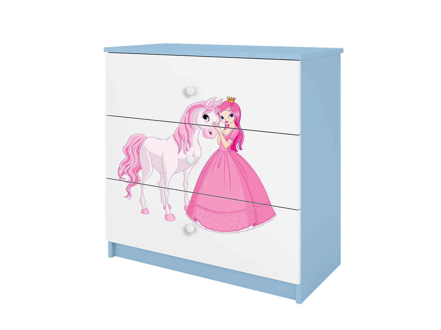 Commode pour enfants avec tiroirs Princesse Cheval de couleur Bleue Babydreams