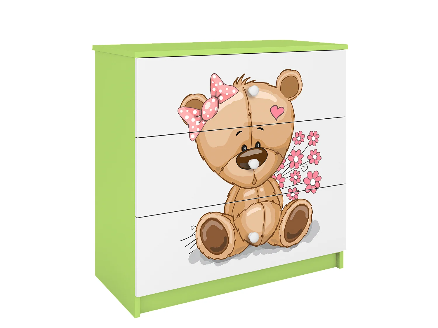 Kinderkommode mit Schubladen Teddybär Blumen in der Farbe Grün Babydreams