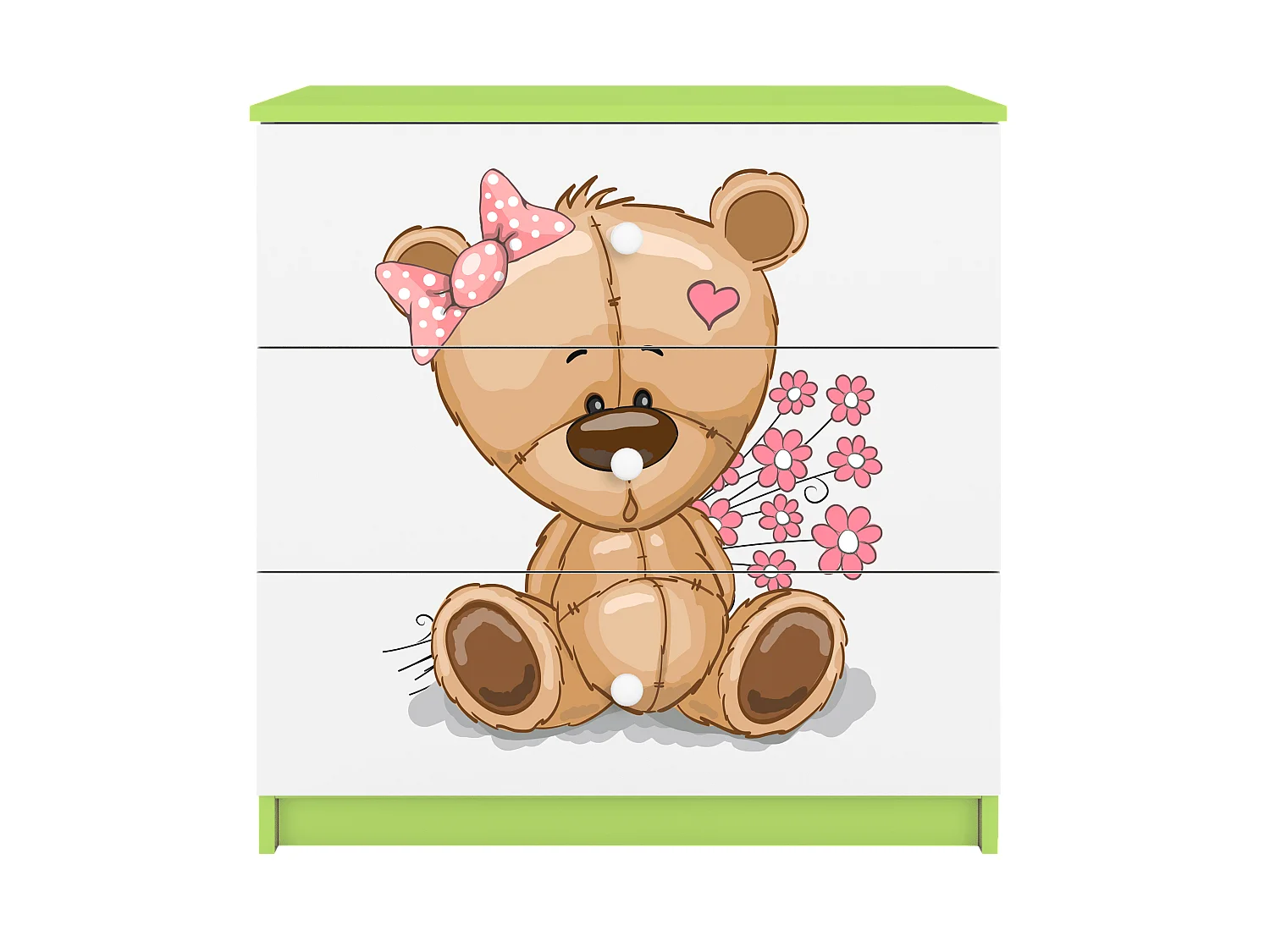 Kinderkommode mit Schubladen Teddybär Blumen in der Farbe Grün Babydreams