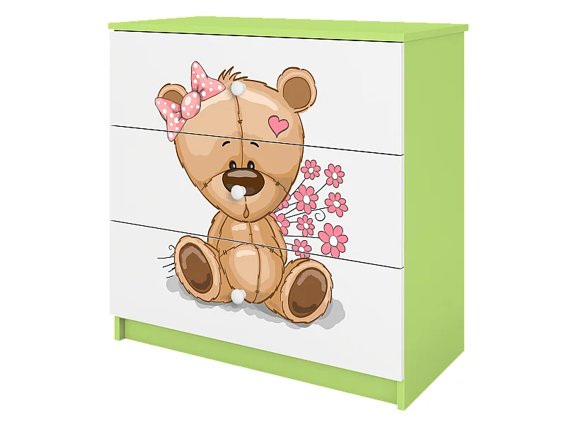 Kinderkommode mit Schubladen Teddybär Blumen in der Farbe Grün Babydreams