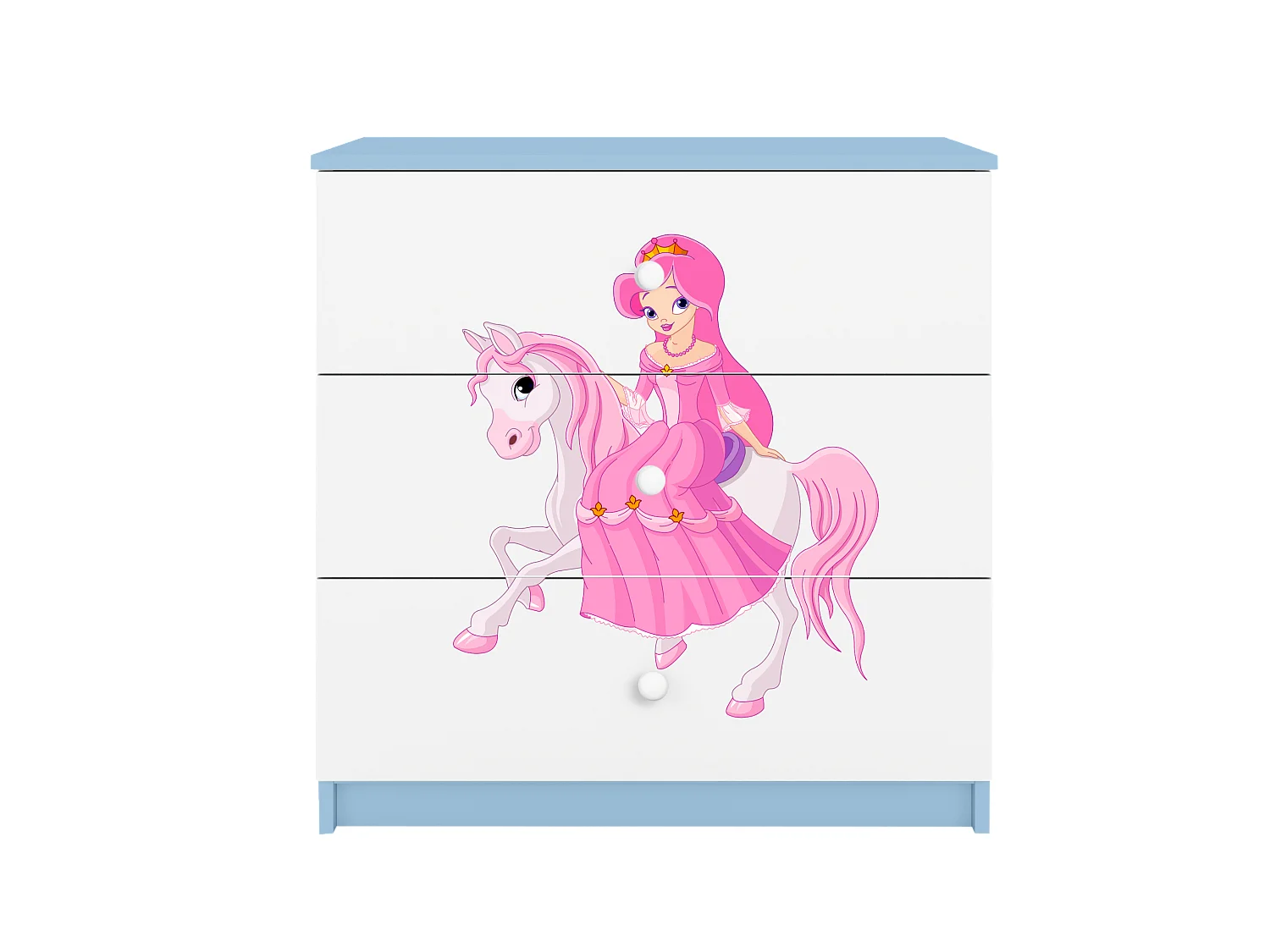 Comò Bambini Blu Principessa a Cavallo BABYDREAMS 3 Cassetti Laminato 81x41x81 cm