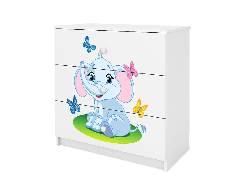 Commode pour enfants avec tiroirs Éléphant en couleur blanche Babydreams