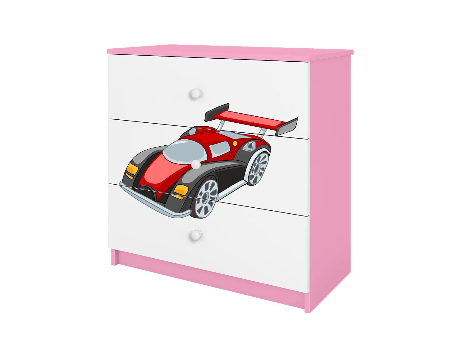 Commode pour enfants avec tiroirs Voiture de course en couleur rose Babydreams