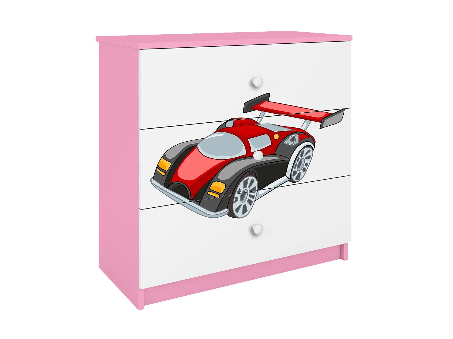 Commode pour enfants avec tiroirs Voiture de course en couleur rose Babydreams