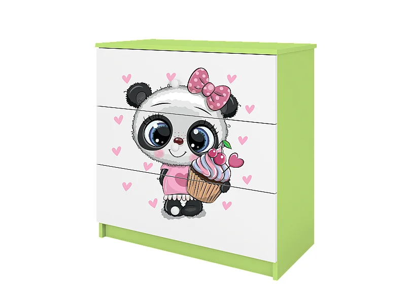 Kinderkommode mit Schubladen Panda in der Farbe Grün Babydreams