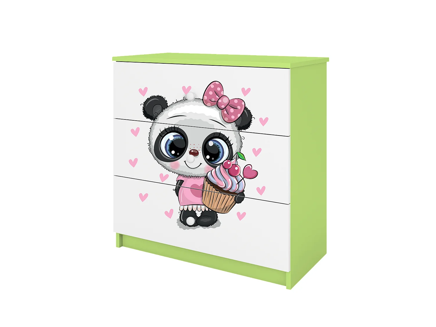 Kinderkommode mit Schubladen Panda in der Farbe Grün Babydreams