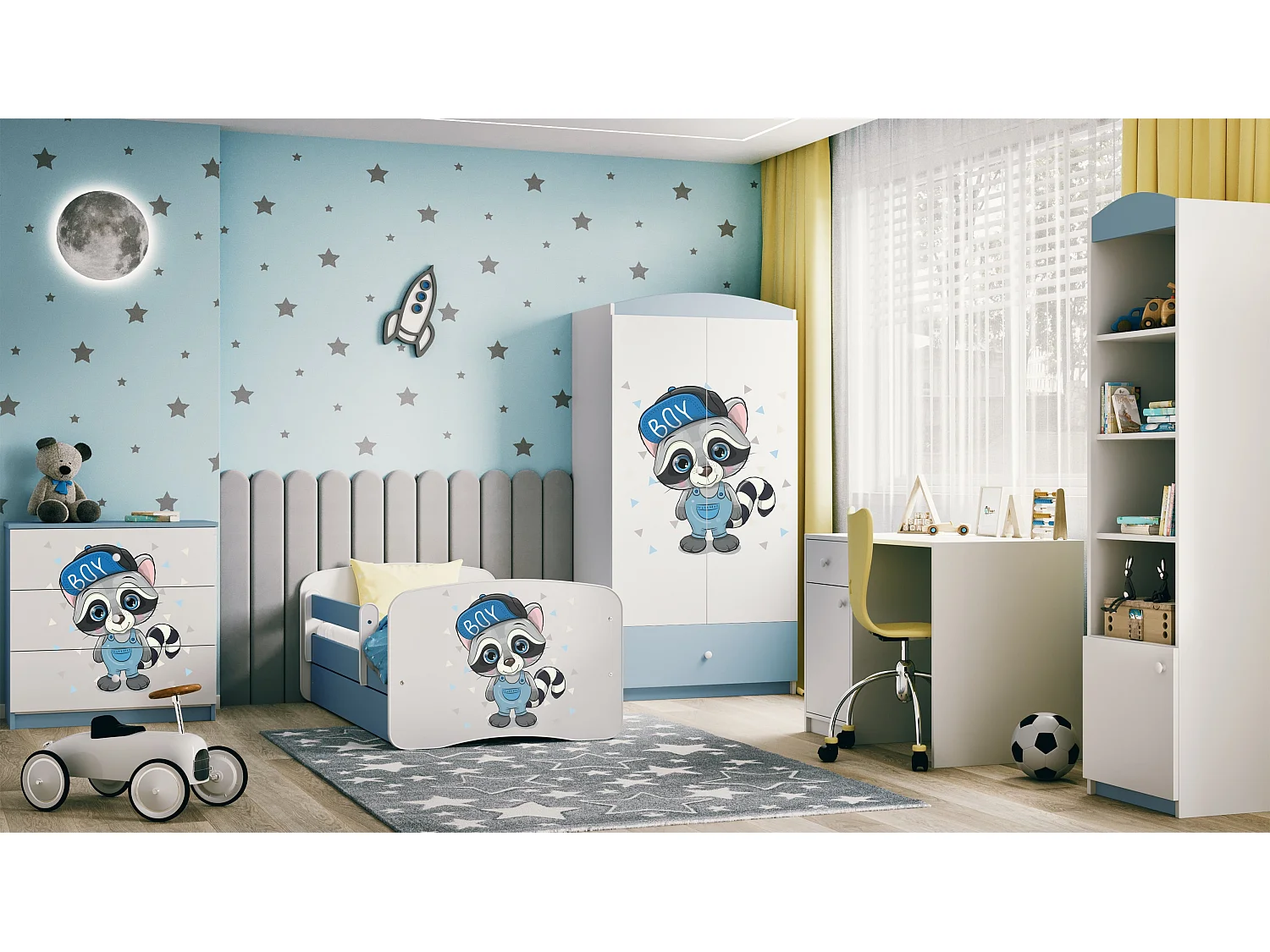 Kinderkommode mit Schubladen Waschbär in der Farbe Blau Babydreams