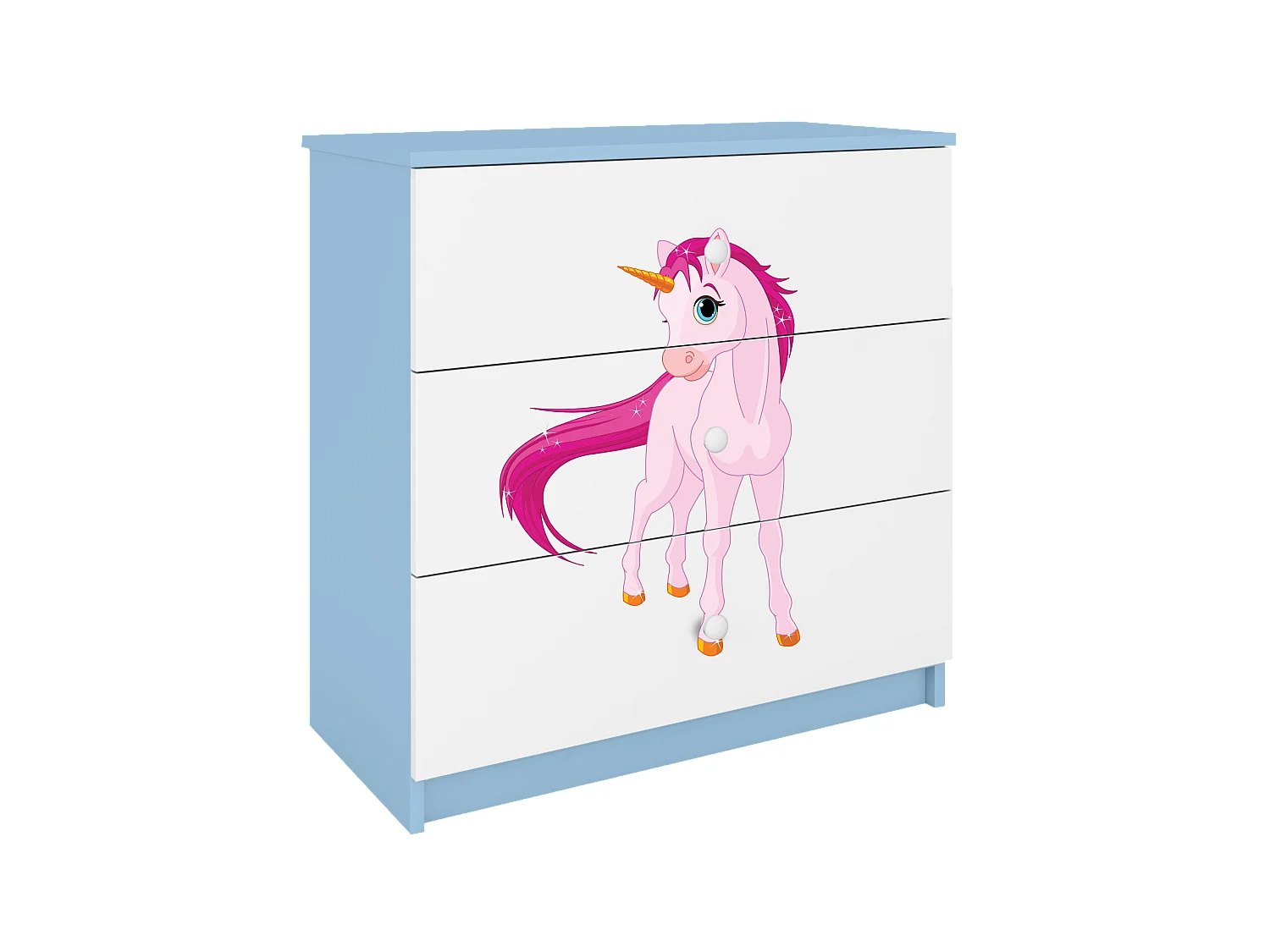 Kinderkommode mit Schubladen Einhorn in der Farbe Blau Babydreams