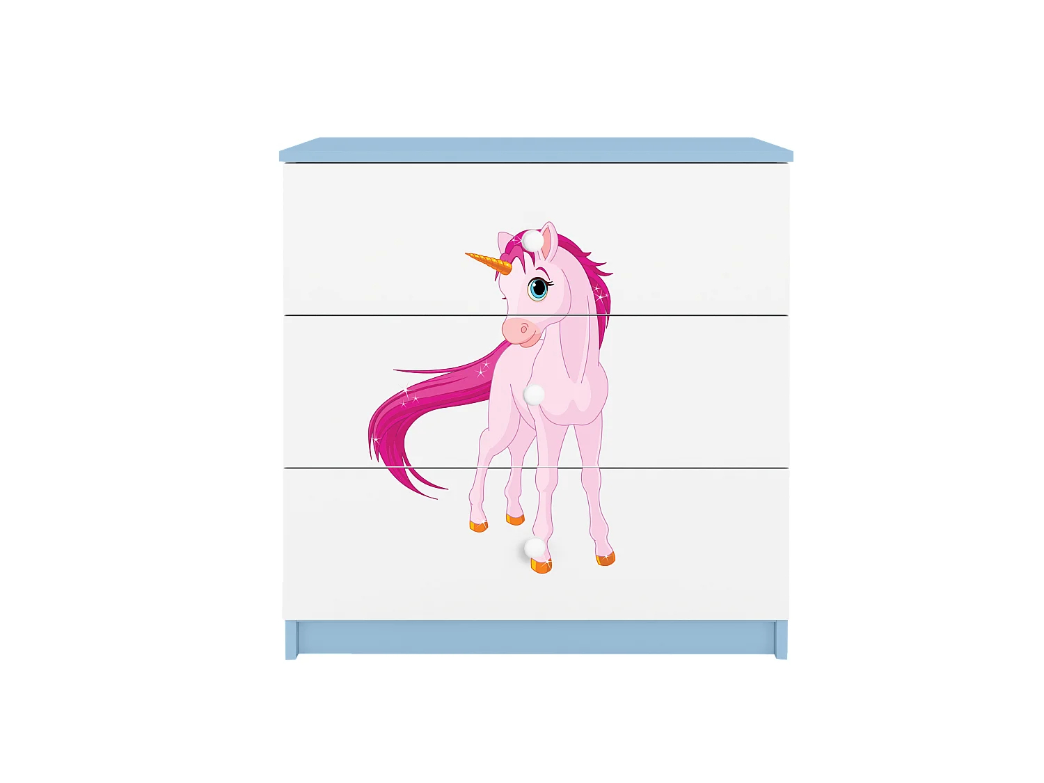 Kinderkommode mit Schubladen Einhorn in der Farbe Blau Babydreams