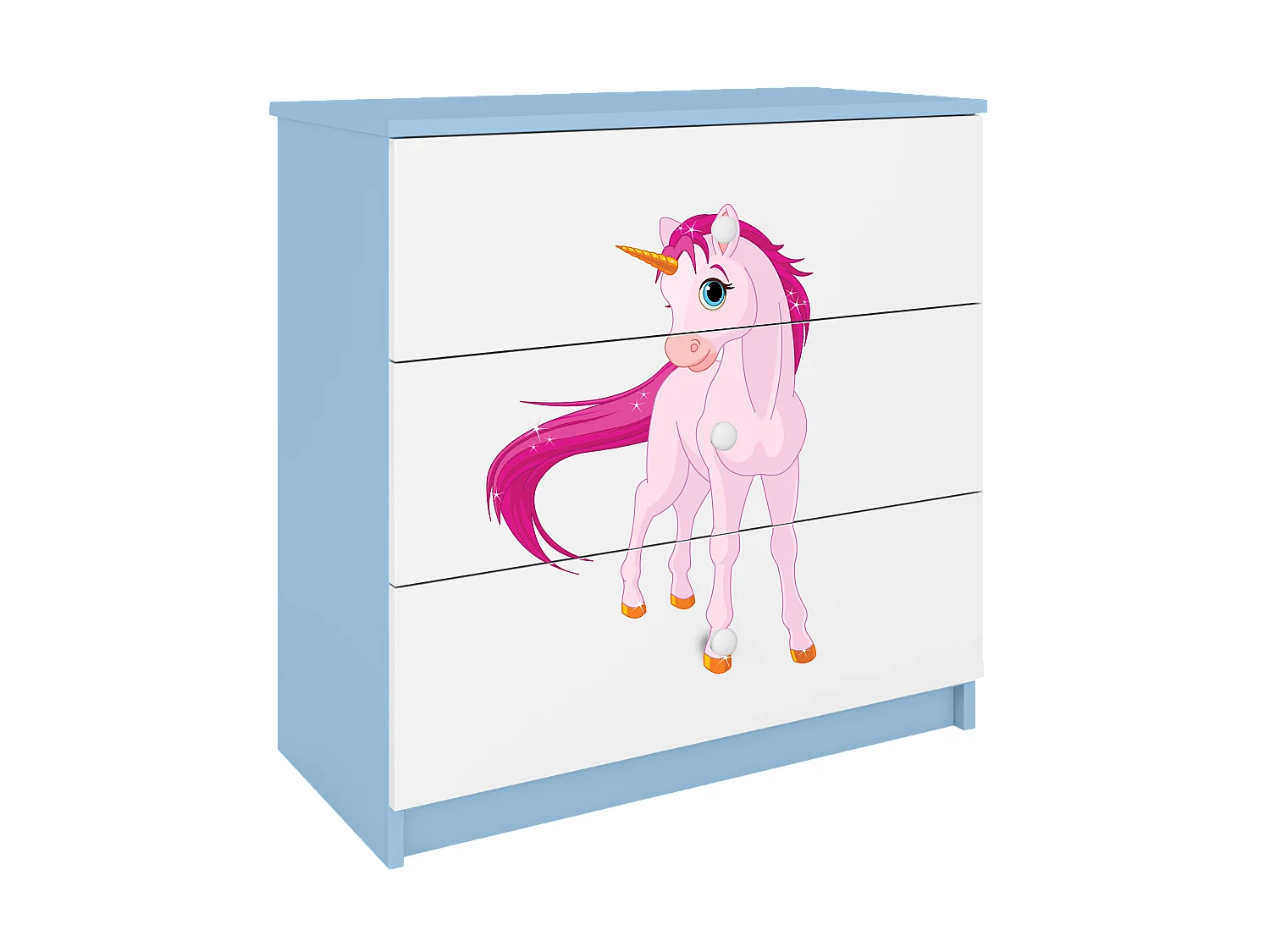 Commode pour enfants avec tiroirs Licorne en couleur Bleue Babydreams