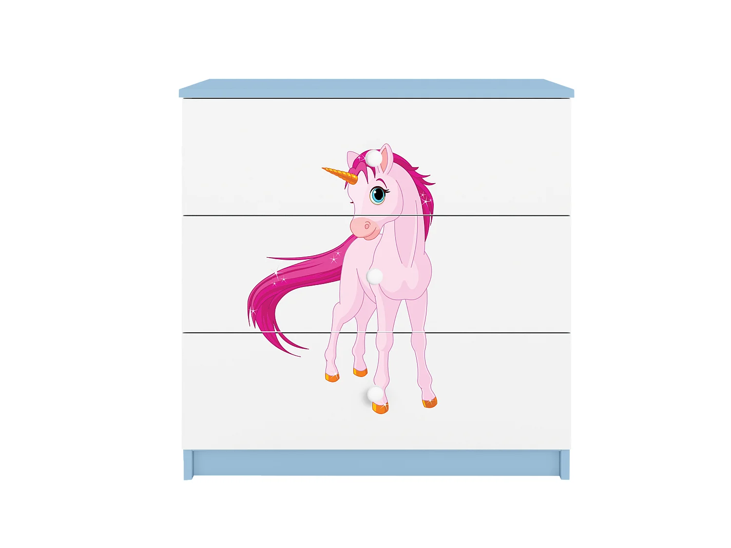 Commode pour enfants avec tiroirs Licorne en couleur Bleue Babydreams