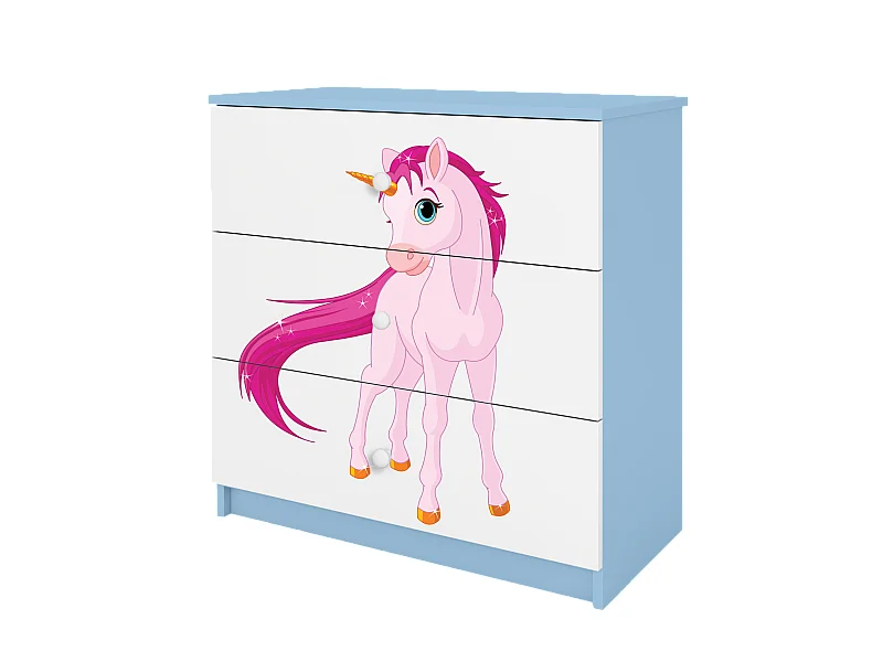 Commode pour enfants avec tiroirs Licorne en couleur Bleue Babydreams