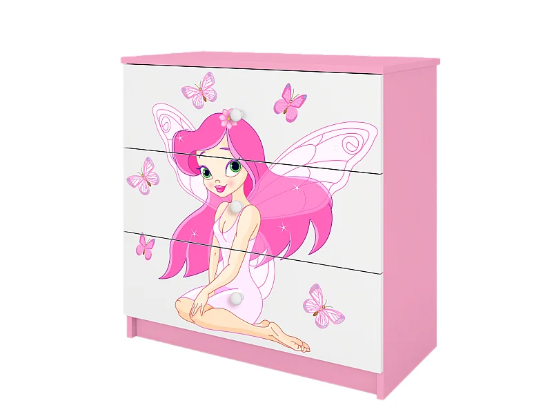 Kinderkommode mit Schubladen Elfe mit Schmetterlingen in der Farbe Rosa Babydreams