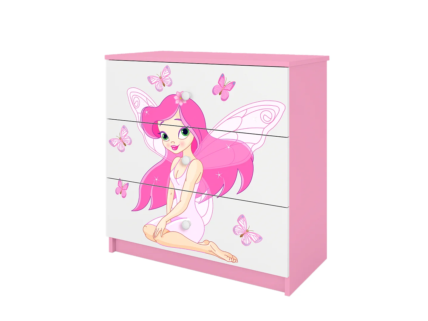 Kinderkommode mit Schubladen Elfe mit Schmetterlingen in der Farbe Rosa Babydreams