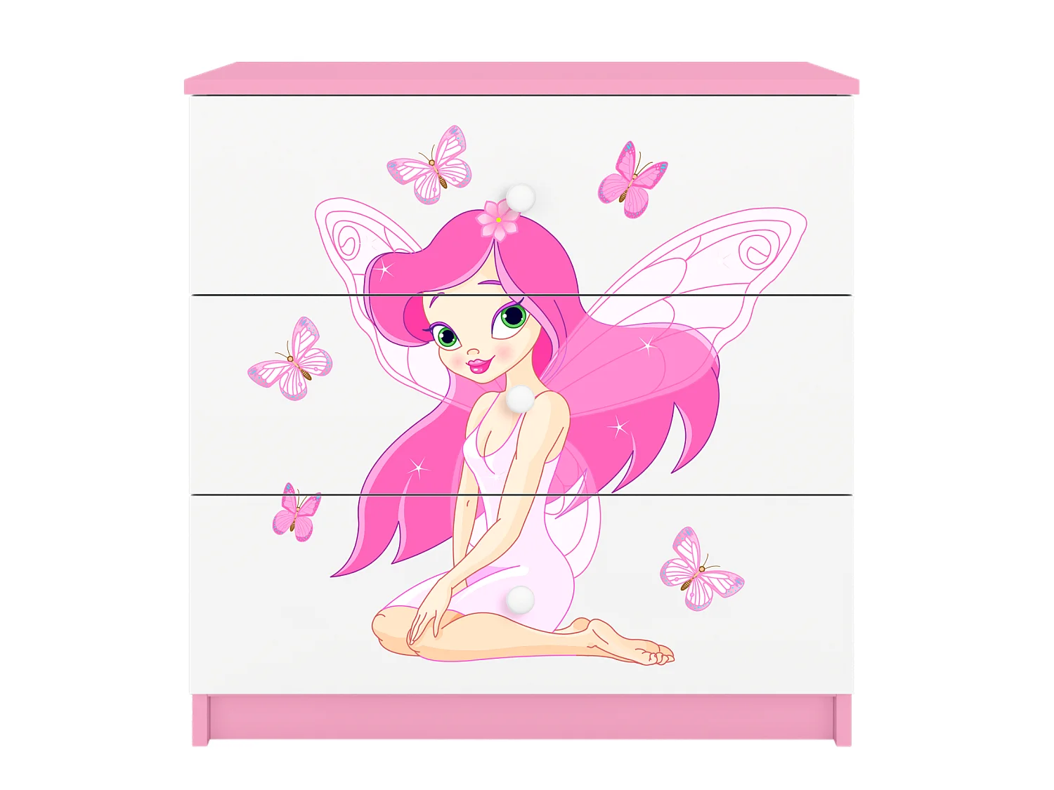 Kinderkommode mit Schubladen Elfe mit Schmetterlingen in der Farbe Rosa Babydreams