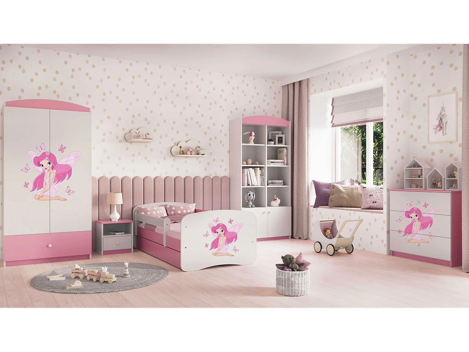 Commode pour enfants avec tiroirs Fée avec des papillons en couleur rose Babydreams