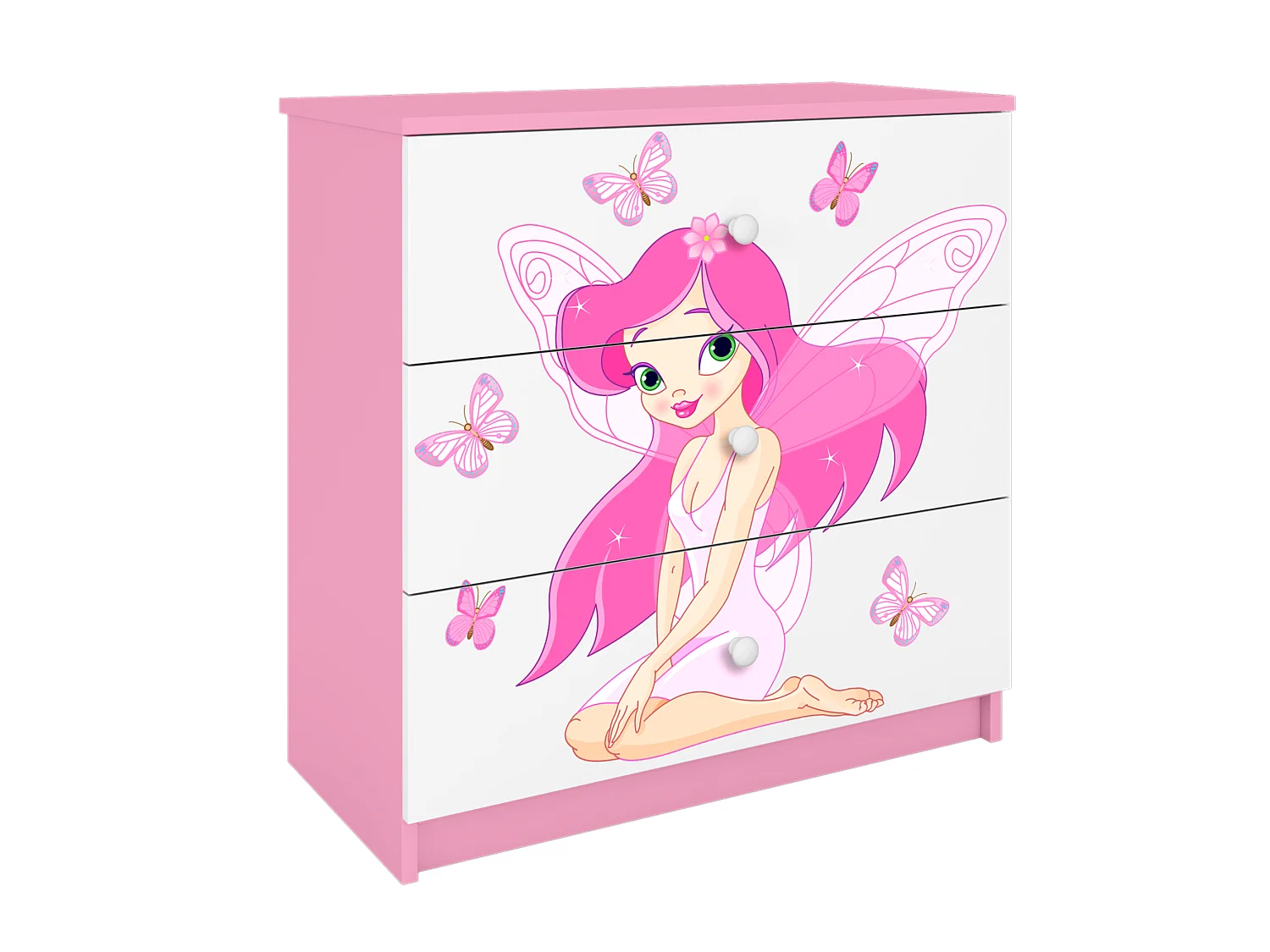 Commode pour enfants avec tiroirs Fée avec des papillons en couleur rose Babydreams